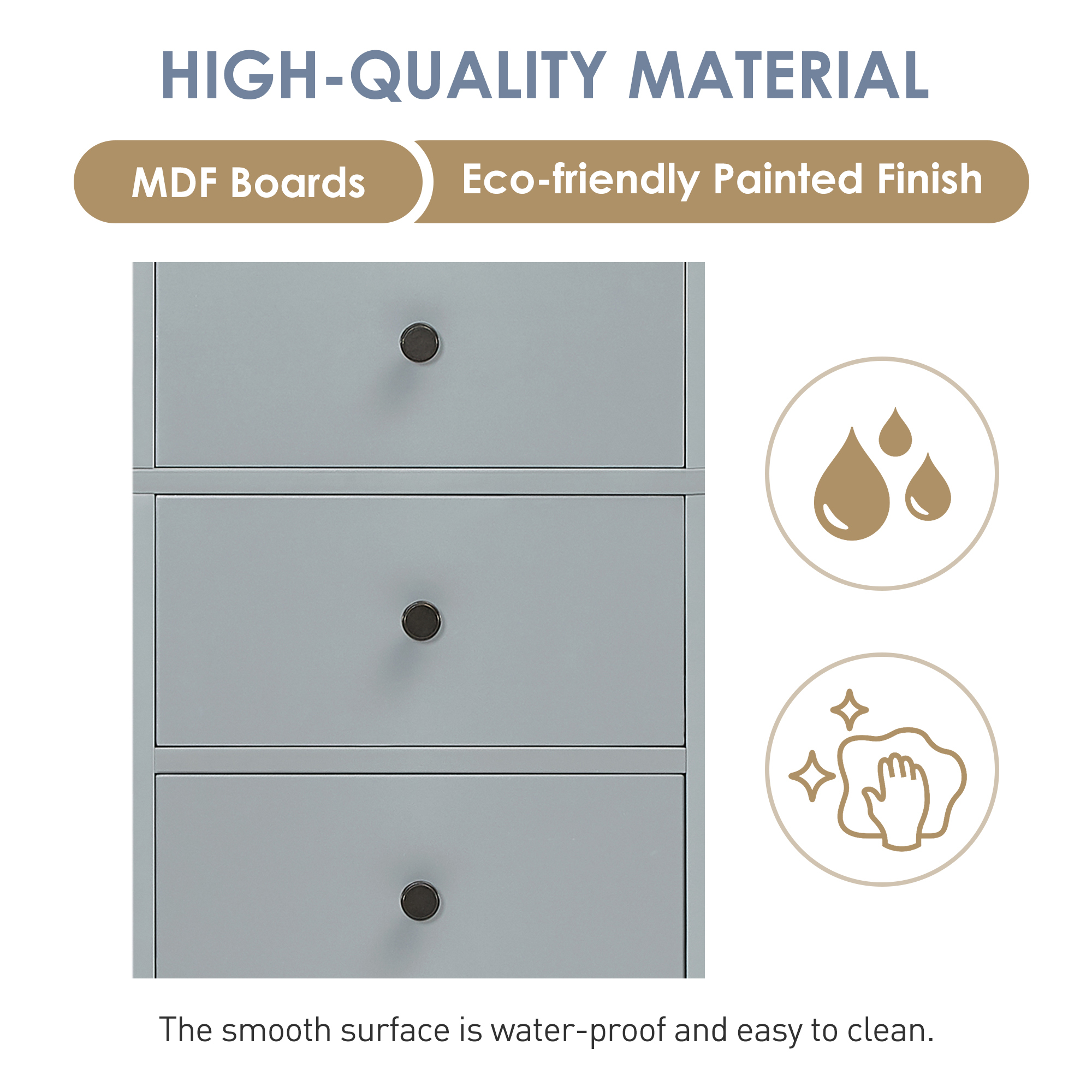 EUROCO Bathroom Storage Cabinet,Wood Linen Cabinet, Narrow Tall Cabinet Storage Tower with Adjustable Shlef,Door and 3 Drawers,Painted Finish, Grey