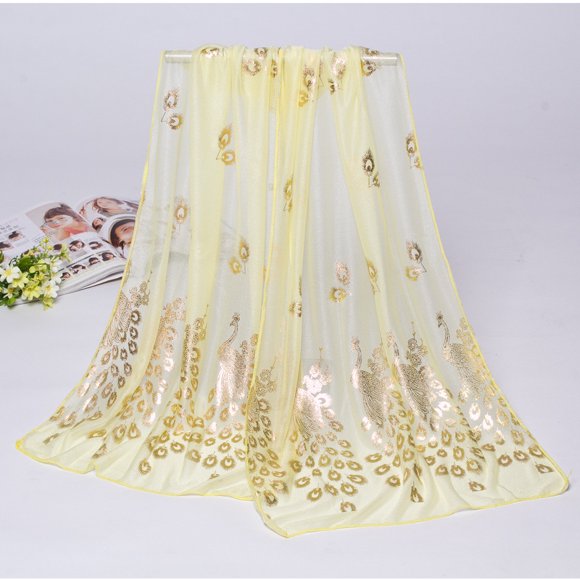 Bufanda de mujer de primavera y verano Bufanda de arena hermosa Bufanda de seda rica con flores de pavo real