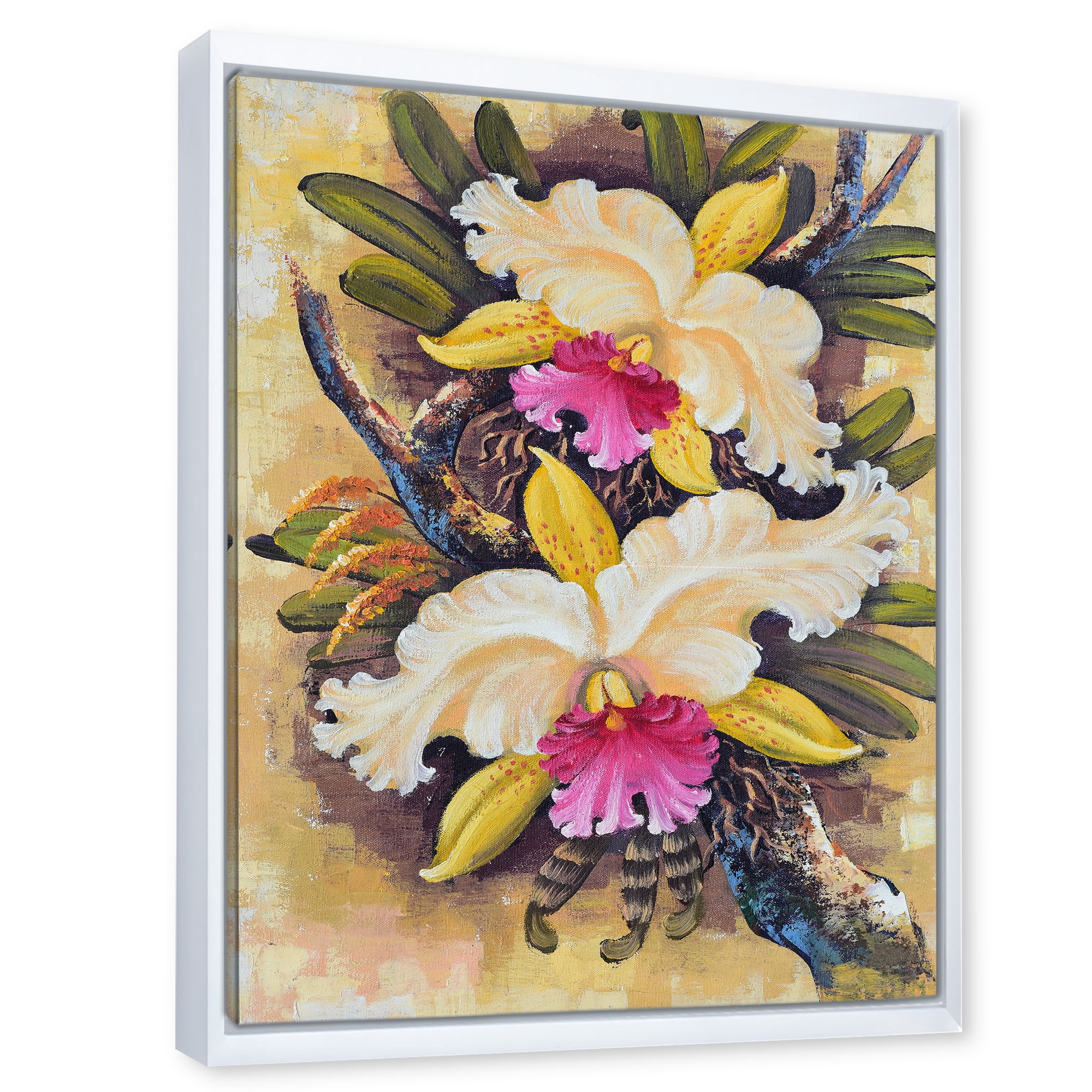 Designart 'Ancient Forest Orchids II' Traditional Framed Canvas Wall Art Print