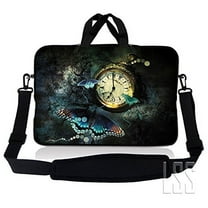 LSS 10 inch Laptop Sleeve Bag Compatible with Acer, Dell, HP, Sony, MacBook, Carrying Case w/ Handle and Strap - Clock Butterfly