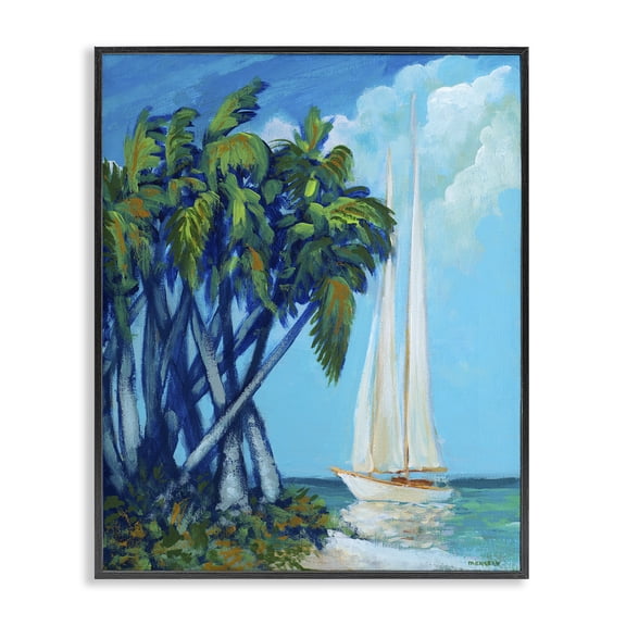 Stupell Industries Sailboat & Twisted Palms Black Framed Giclee Art, design by Dan Meneely