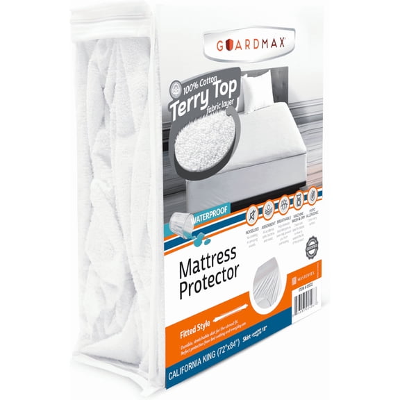 Guardmax Terry Cotton California King Size Mattress Protector - Waterproof & Dust Mite Proof Mattress Cover with Stretchable Pockets - Soft and Waterproof Fitted Sheet.(72 x 84 x 15)