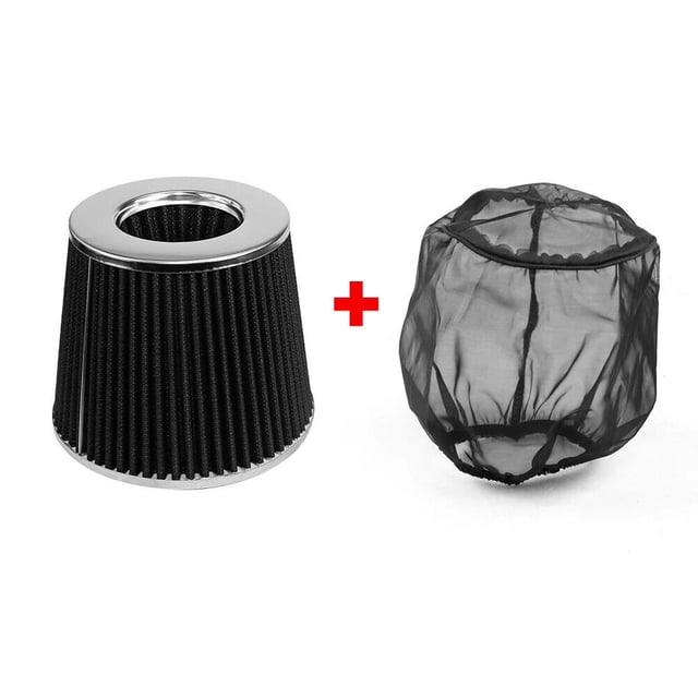 Black 76mm Air Filter High Flow Air Intake Filter W/ Air Filter Protective Cover