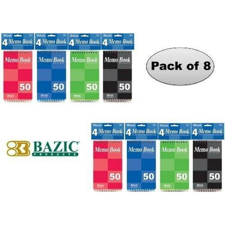 Bazic Top Bound Spiral Memo Books, 3-Inch-by-5-Inch, 50 Sheets Per Book, Total 8 Memo Books
