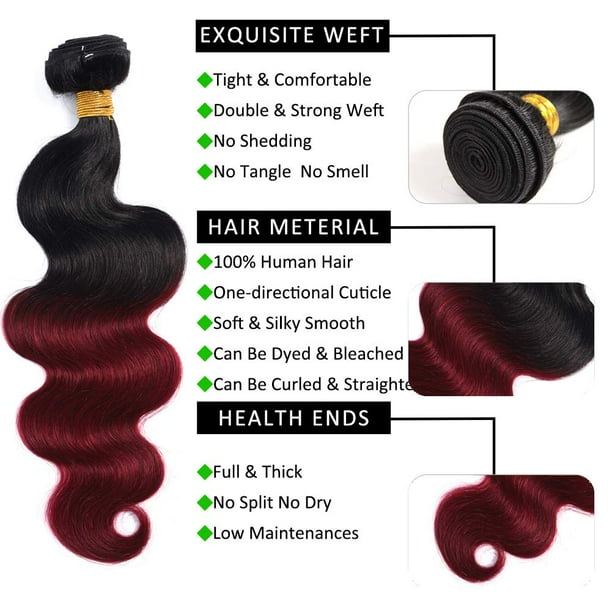 Ombre Brazilian Hair Body Wave (T1B/99J,20 display picture 3