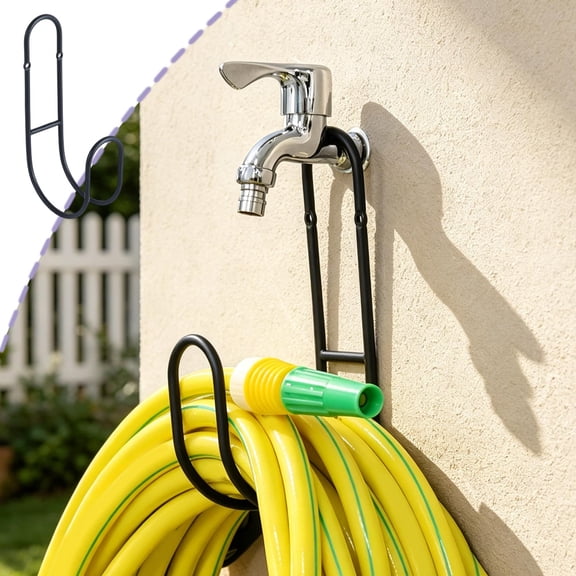Heavy Duty Metal Garden Hose Holder Wall Mount Rustproof Water Hose Storage Organizer Outdoor Space Saving Hose Rack