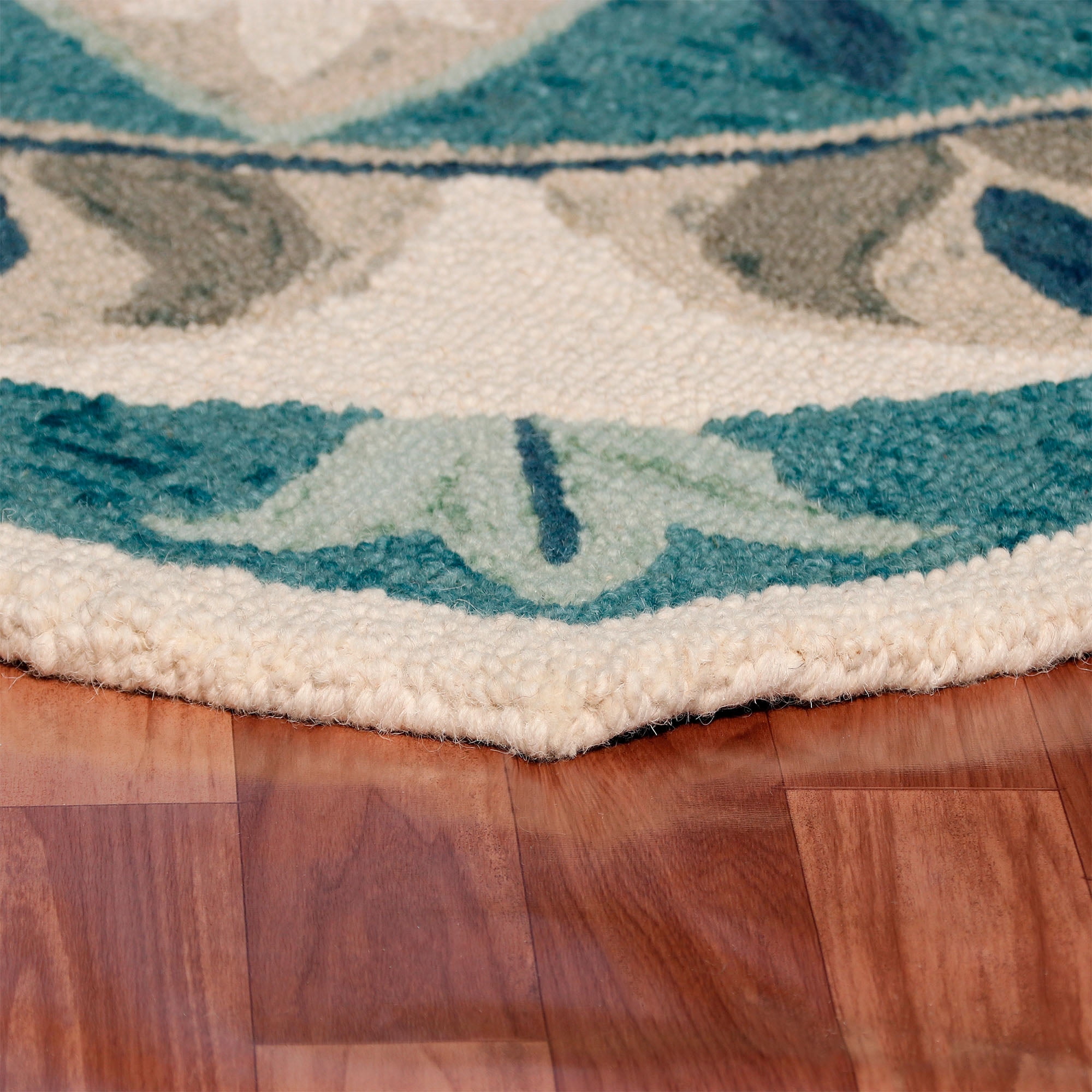Ox Bay Evie 4' Round Aqua Blue/Gray Floral Medallion Indoor Area Rug