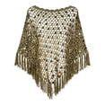thumbnail image 4 of Women Sequin Knit Triangle Shawl Asymmetric Tassel Cape Beach Swimwear Cover Up,Green,L, 4 of 4