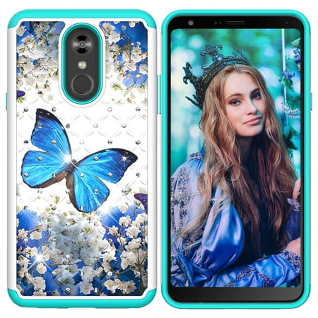Bling Bling Hard Back Case - LG Stylo 4 Glitter Case,LG Stylo 4 Plus/Q Stylus 4 Case, Allytech 2 in 1 Rugged Hybrid Hard PC Soft TPU Impact Back Defender Cover Case with Bling Diamond for LG Stylo 4 (2018), Blue Butterfly