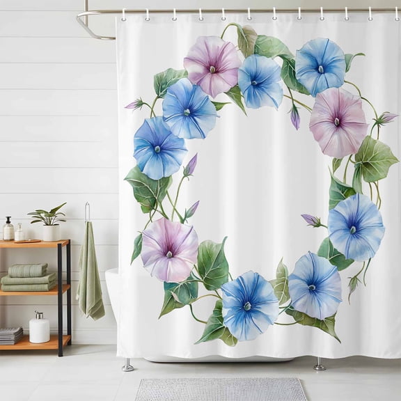Shower Curtain Pink Blue Flower Shower Curtains for Bathroom Decor, Waterproof Polyester Shower Curtain Set with Hooks, Small Stall Size 36" x 72" Watercolor Wreath
