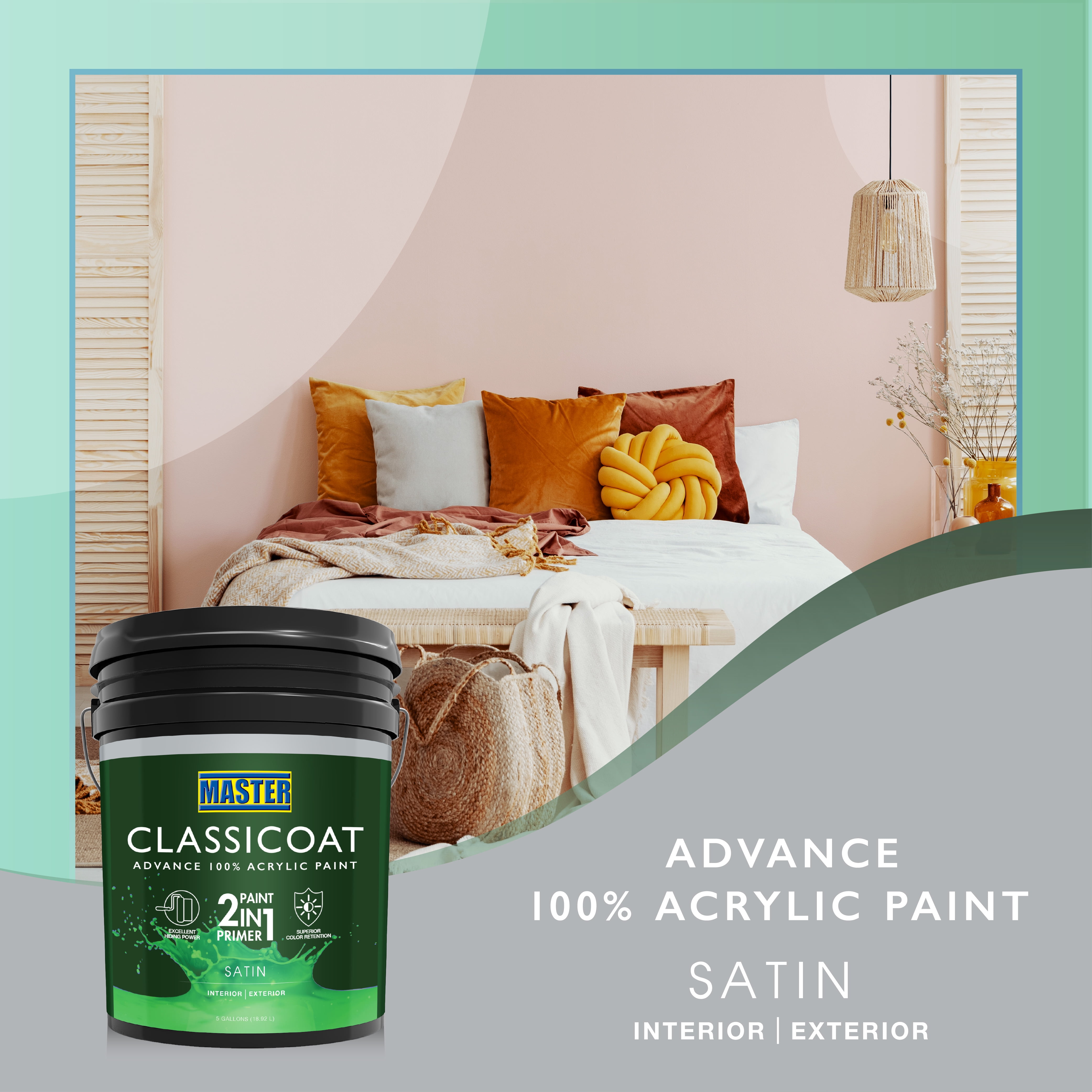 Master Classicoat 2in1 Paint and Primer Interior/Exterior Satin, White, 5 gal