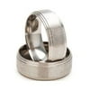 7mm Titanium ring with a raised center in a stone finish and a 2 step polished edge