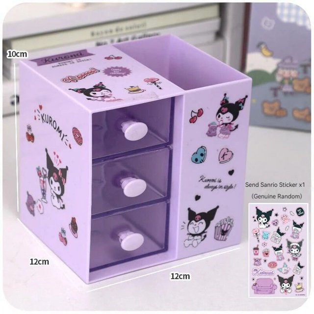 Kawaii Sanrio Kuromi My Melody Cinnamoroll-caja de almacenamiento de papelería para escritorio, contenedor de bolígrafos de gran capacidad, regalo de cumpleaños para niños