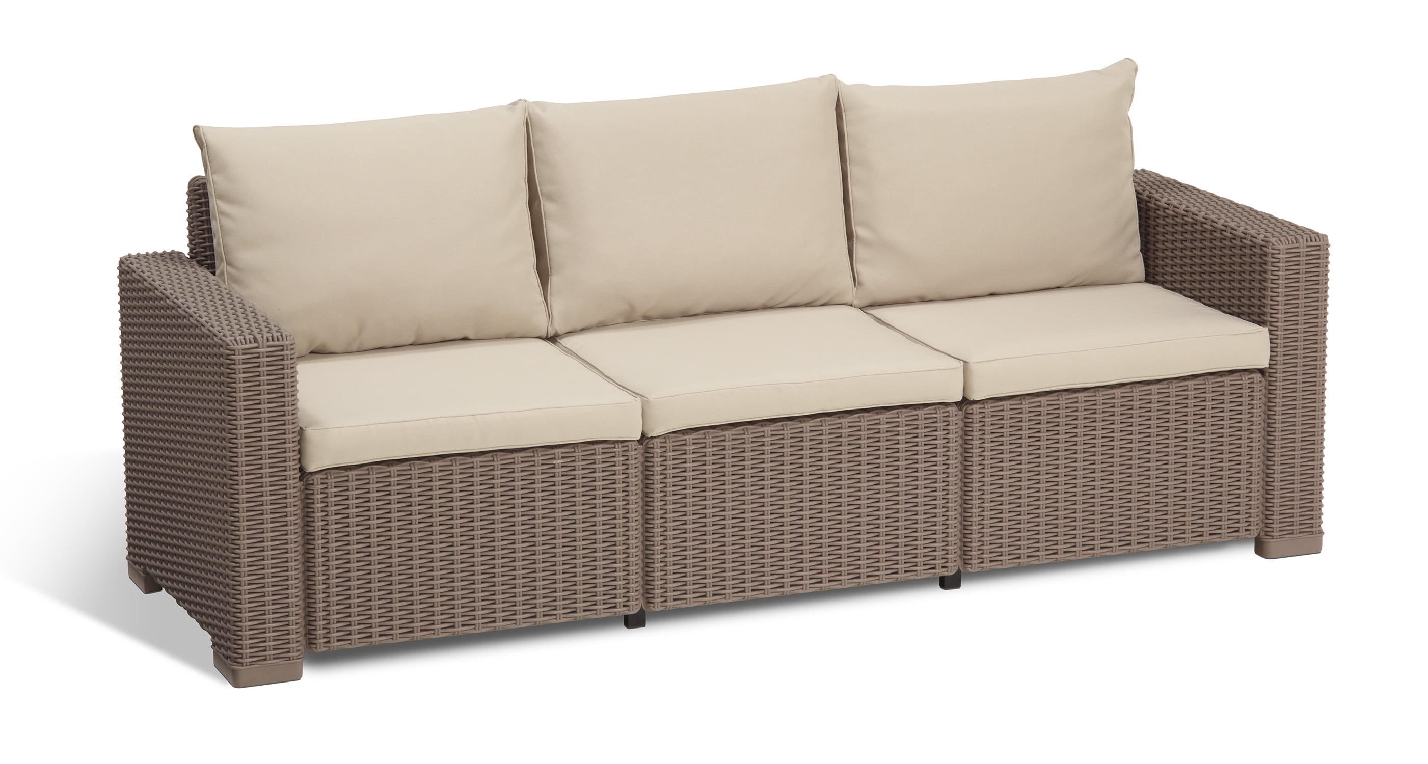 uniek bereiden Regenachtig Keter California 3-Seater Seating Patio Sofa with Cushions in a Resin  Plastic Wicker Pattern, Cappuccino/Sand - Walmart.com