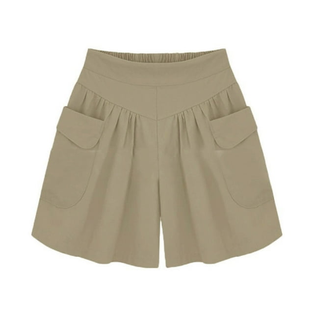 aidice Plus Size Shorts for Women Summer Casual Loose Ruched High Waisted Wide Leg Shorts with Pockets