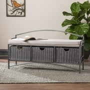 Jakian Entryway Storage Bench with Baskets, Gray