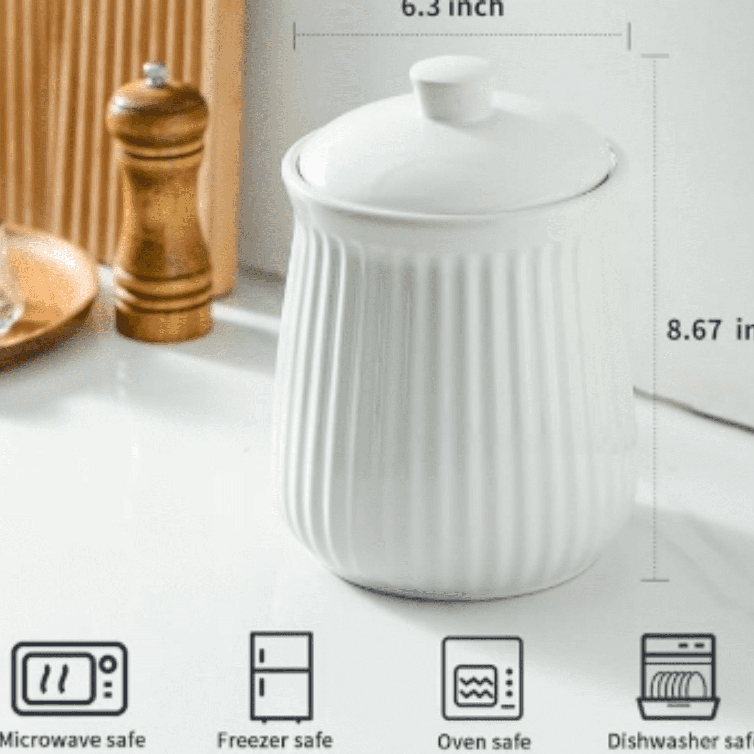 Food Storage Containers with Lids, 88 oz Ceramic Food Storage Jar, Airtight Cookie Candy Jar for Coffee Beans, Tea-leave, Sugar, Salt, Flour, Spice, Dog Treat Container, Microwaveable, White