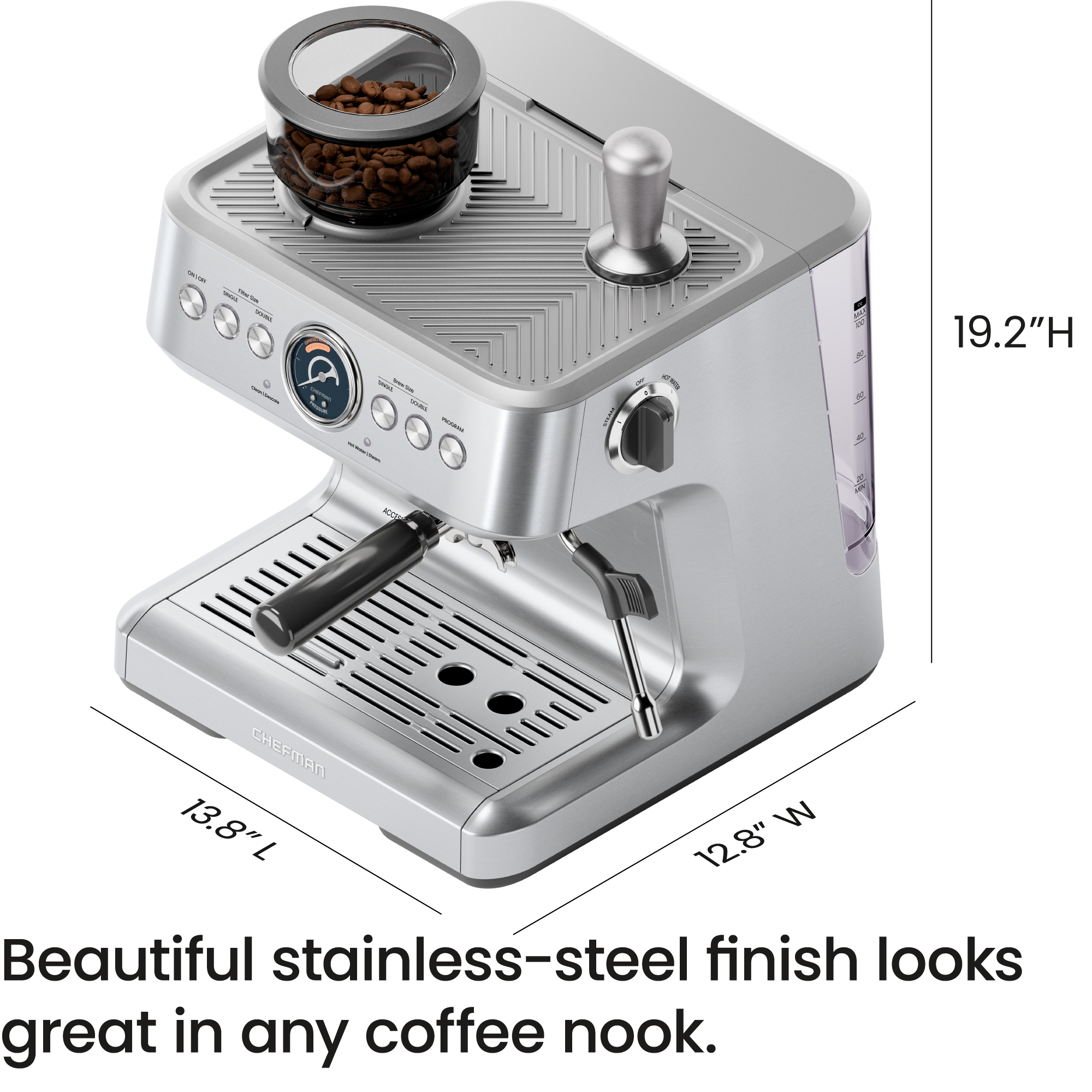 Chefman Crema Supreme Espresso Machine with Grinder photo 8