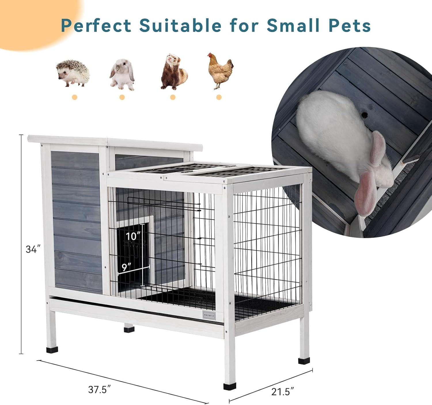 Petsfit Spacious Comfortable Rabbit Hutch Small Animal Cage with Ventilation and Pull Out Tray for Indoor and Outdoor