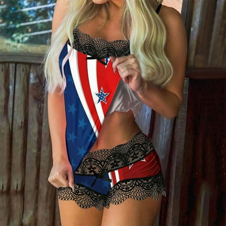 

Giligiliso Independence Day Sales Cloth Women s Two-Piece Home Suit Lndependence Day Fashion Casual Lace Pajama Suit