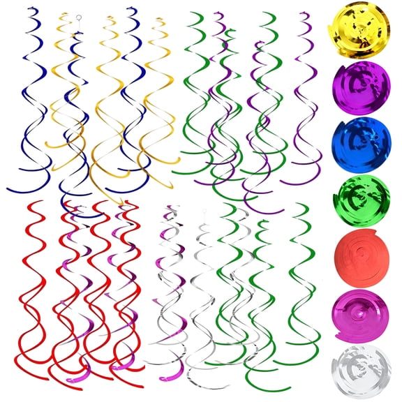 Colorful Ceiling Swirl Foil Decorations, Party Streamers for Birthdays & Events, 42-Pack
