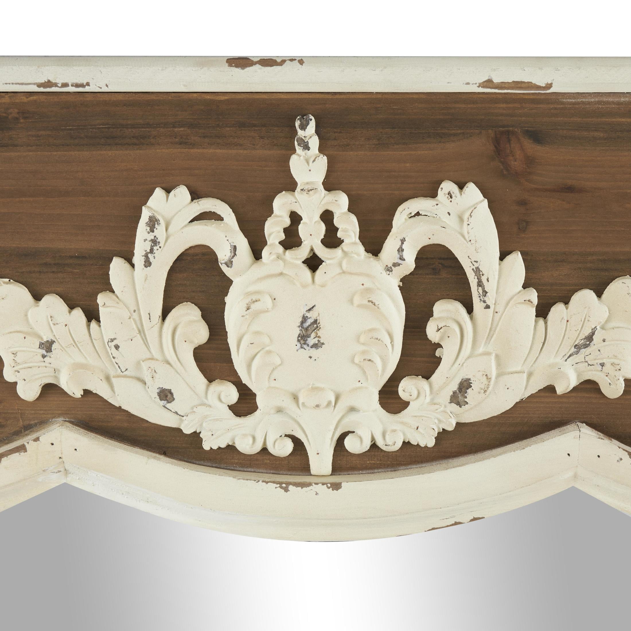 DecMode 33" x 43" Brown Vintage Inspired Acanthus Scroll Floral Wall Mirror with Distressed Cream Accents