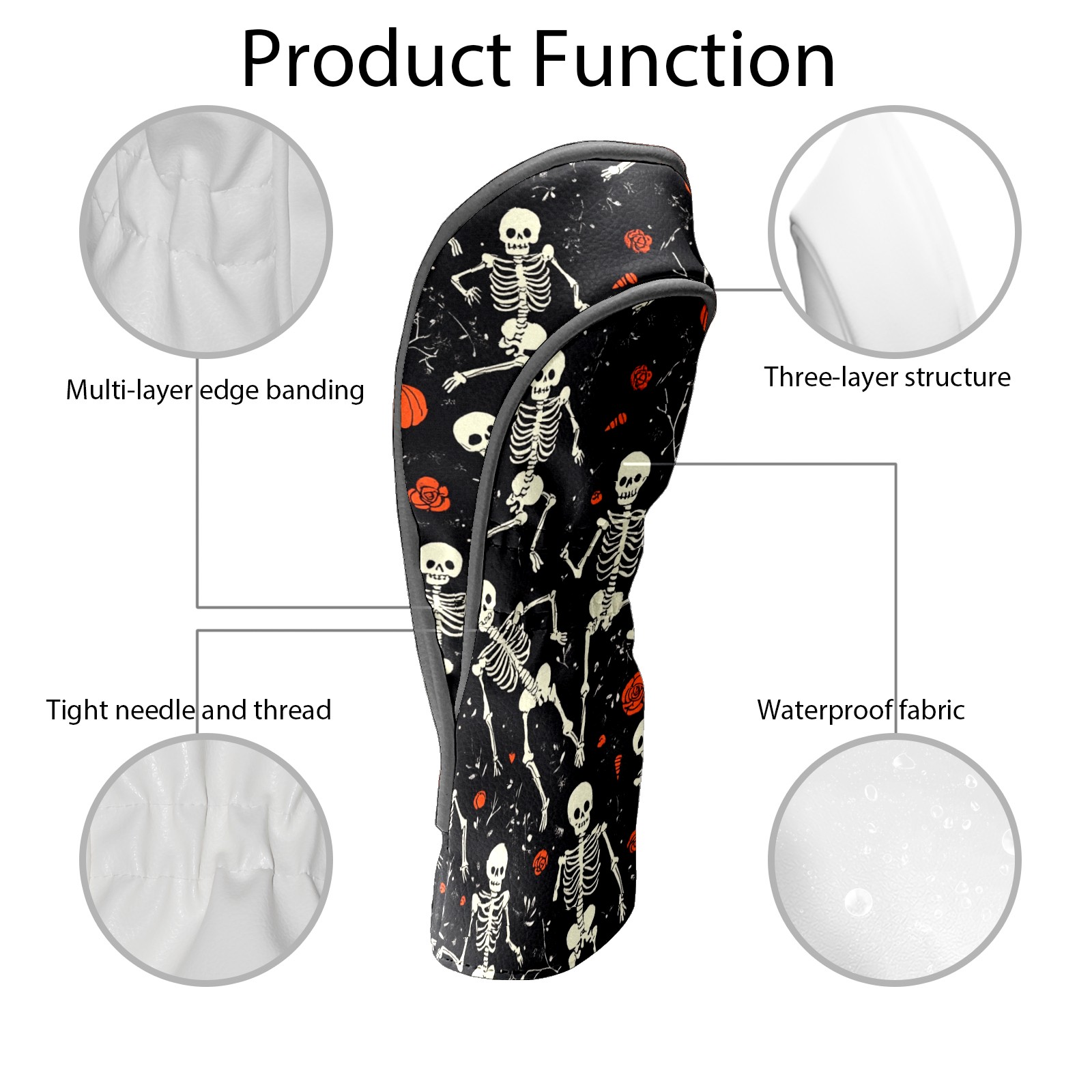 Golf Club Covers PU Leather Waterproof Head Covers for Fairway Woods Hybrids Pumpkin Skull