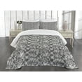 thumbnail image 3 of Ambesonne Antique Quilted Bedspread Set 3 Pcs, Lace Gothic Pattern, King Size, Grey Black, 3 of 5