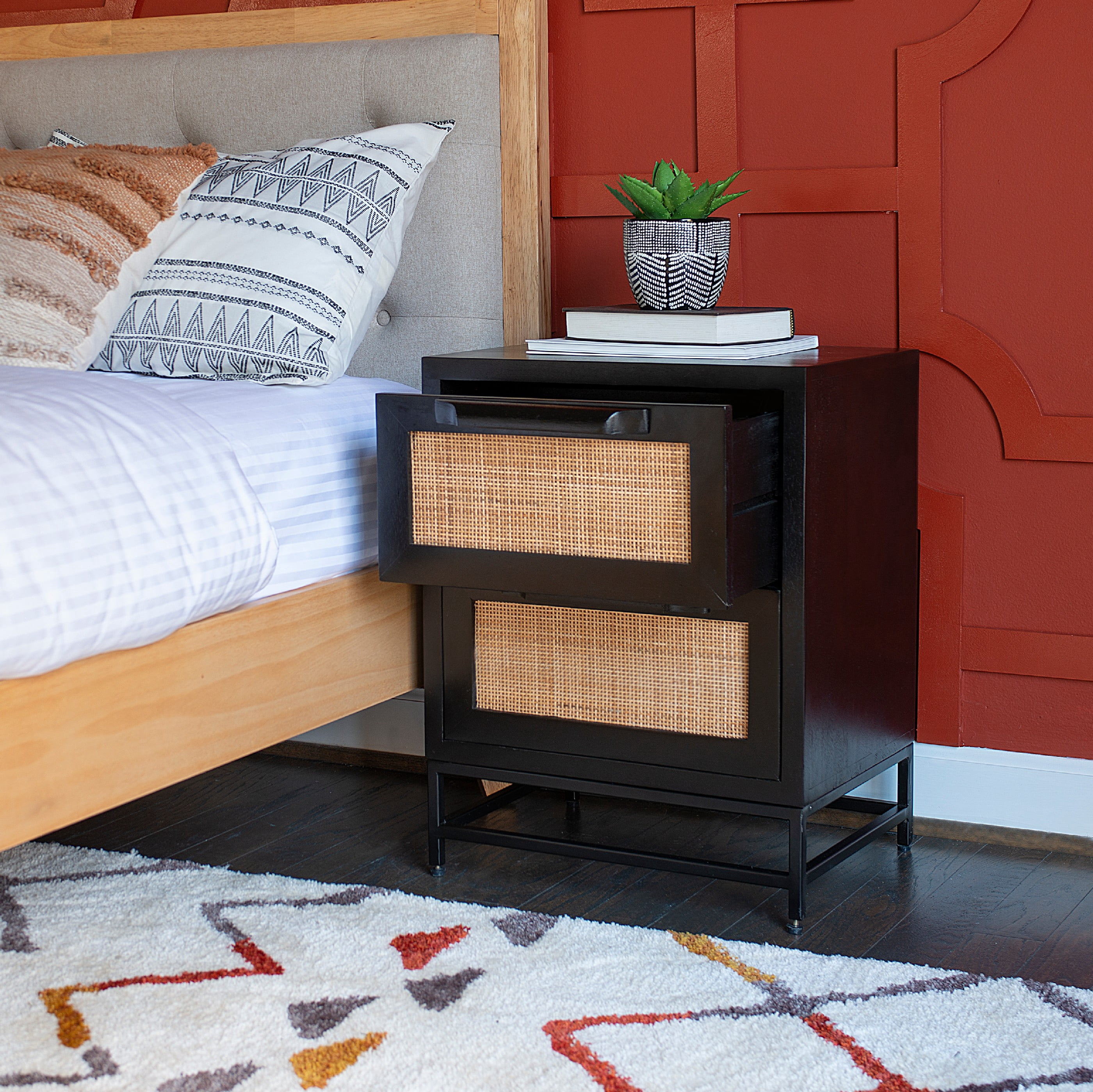 Powell Blair Rattan 2-Drawer Cabinet, Black