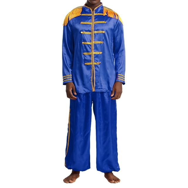 iiniim Men's Retro Disco Musical Rave Party Outfits SGT Sergeant Pepper Costume Jackets with Pants Set Royal Blue S
