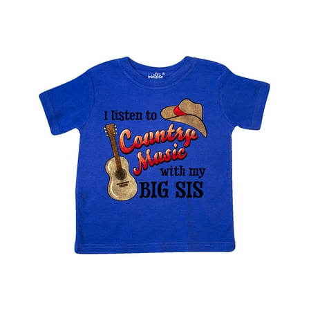 

Inktastic I Listen to Country Music with my Big Sis Guitar and Hat Gift Toddler Boy or Toddler Girl T-Shirt