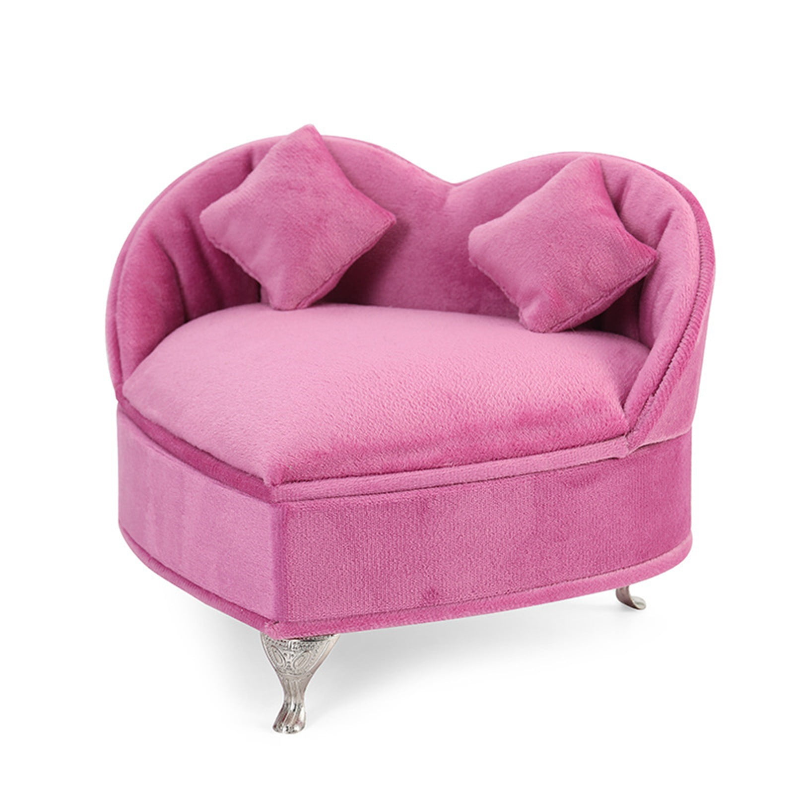 BNNG Dollhouse Furniture, Suitable For Jewelry Storage Boxes, Openable Rose Pink Sofa Jewelry Box Miniature Sofa Couch for Mini House Heart Shape Velvet Chair 1/6 Scale Mini Accessories