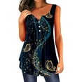 thumbnail image 1 of Playeras,Blusas y Tops,Ropa para Mujer Mujeres Tank Top Camiseta sin mangas con estampado de flores y cuello en V con botón simple informal de verano para mujer (Black, M), 1 of 3