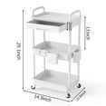 thumbnail image 3 of LLMRR 3 Tier Rolling Utility Cart with Drawer, Cart with Drawer & Handle, Bathroom Cart Organizer, Rolling Storage Cart with Drawer, Rolling Cart with Lockable Wheels for Kitchen, Office, White, 3 of 10