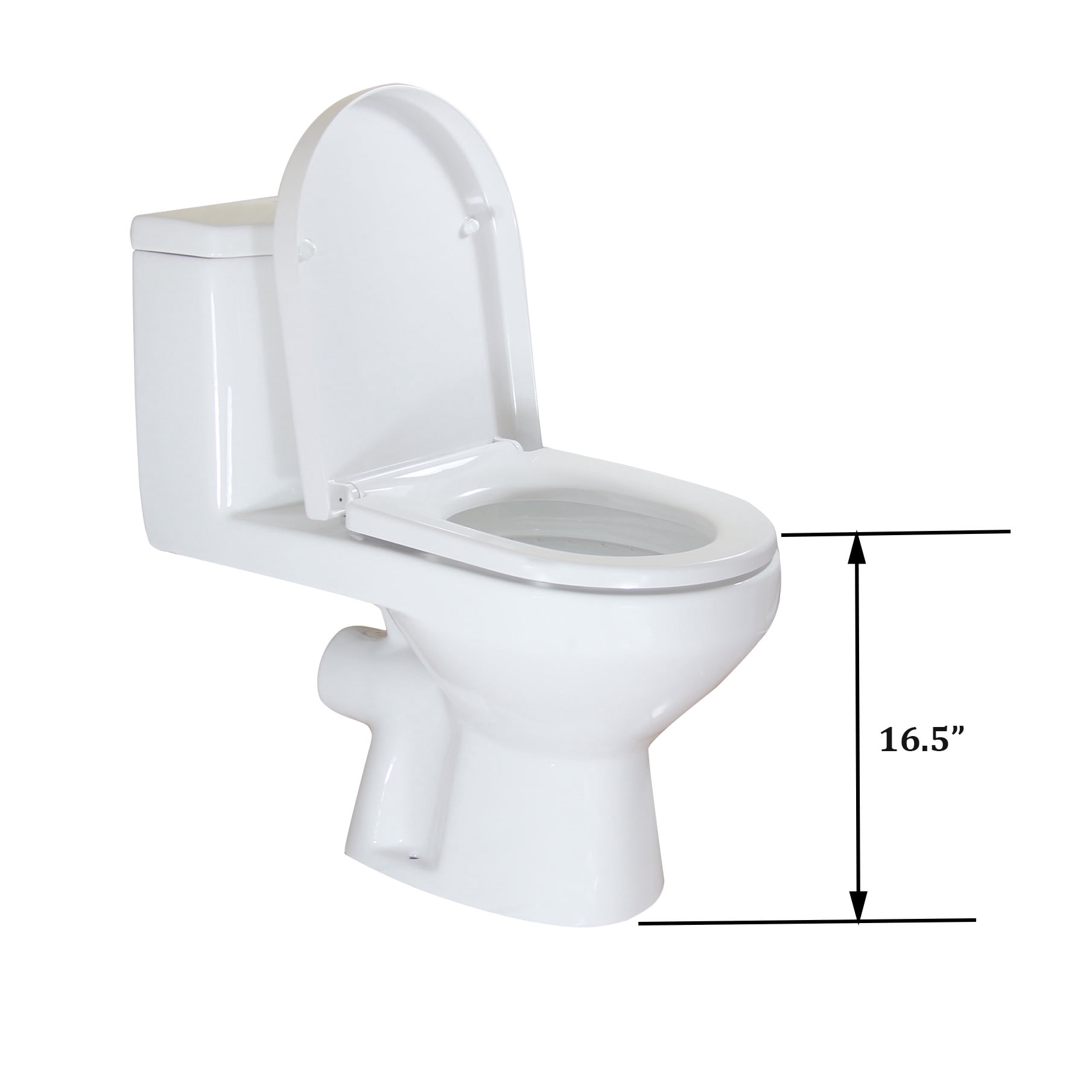 WinZo WZ5011 Rear Outlet One Piece Toilet Round Dual Flush 1.1/1.6 GPF P Trap Wall Discharge for Bathroom Basement, White