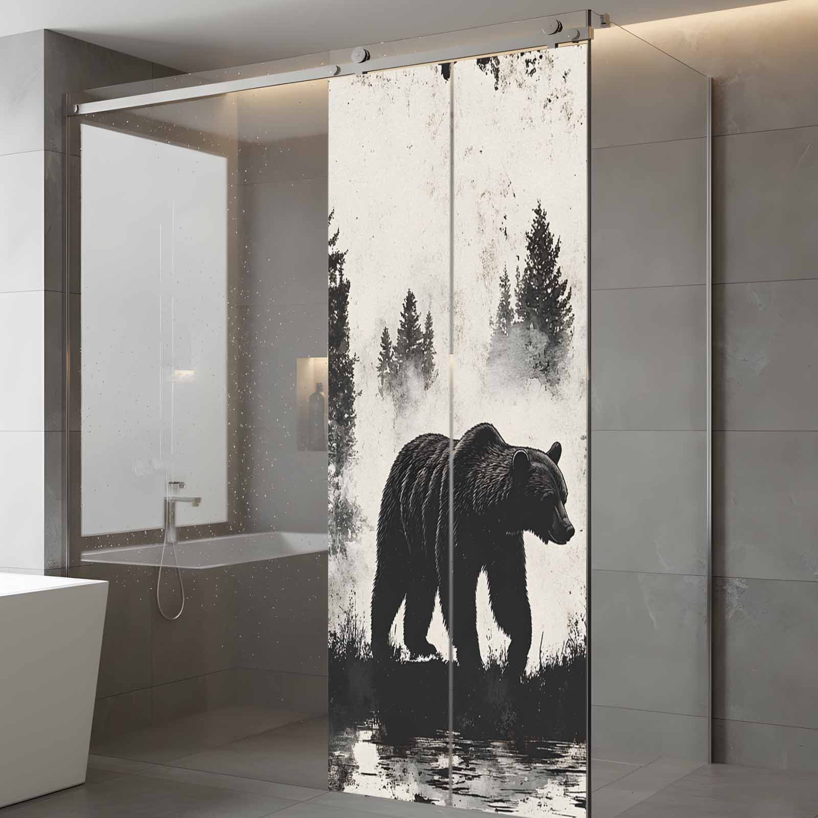 Black Bear Window Privacy Film, Farmhouse Forest Animals Vintage Static Cling UV Sun Blocking Heat Control Window Tint Day and Night, Non-Adhesive Reusable One Way Windows Privacy Cover 29.5''x78.7''