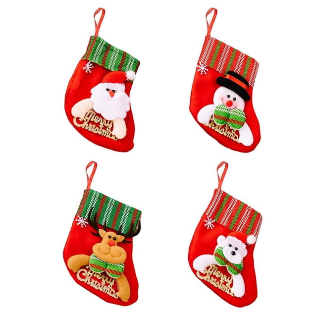 Bas de Noël, Sac Cadeau, Chaussettes Pendentif, Pochette Créative, 4 Pcs