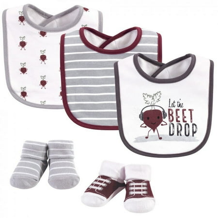 UPC: 0660168561814 | Hudson Baby Infant Boy Cotton Bib and Sock Set 5pk  Drop The Beet  One Size