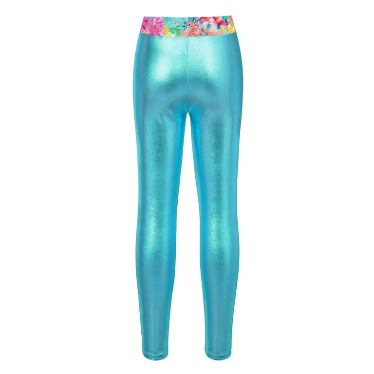 Girls Footless Leggings for Gymnastic Dance Shiny Stretch Fabric