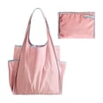 thumbnail image 2 of Large Capacity Foldable Shopping Bag with Cup Holder, Waterproof Color Block Shoulder Tote for Groceries and Travel, 2 of 6