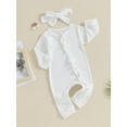 thumbnail image 3 of FEORJGP Infant Boys Girls 2Pcs Outfits Newborn Baby Zip Up Ruffle Jumpsuit Long Sleeve Rompers Round Neck Bodysuit with Headband Set Kids Spring Fall Clothes, 3 of 9