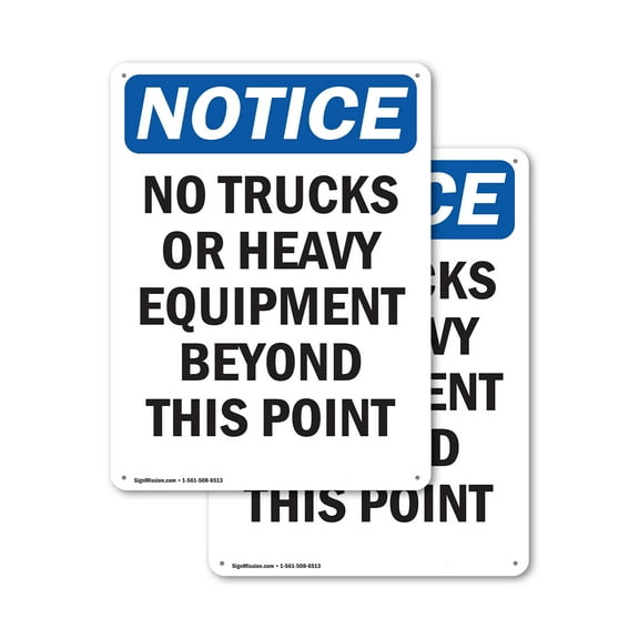 (2 Pack) No Trucks Or Heavy Equipment Beyond OSHA Notice Sign 7 Inch X 10 Inch Indoor / Outdoor Rust-Free Aluminum Metal Signs for Workplace, Workshop, and Construction Site, Made in