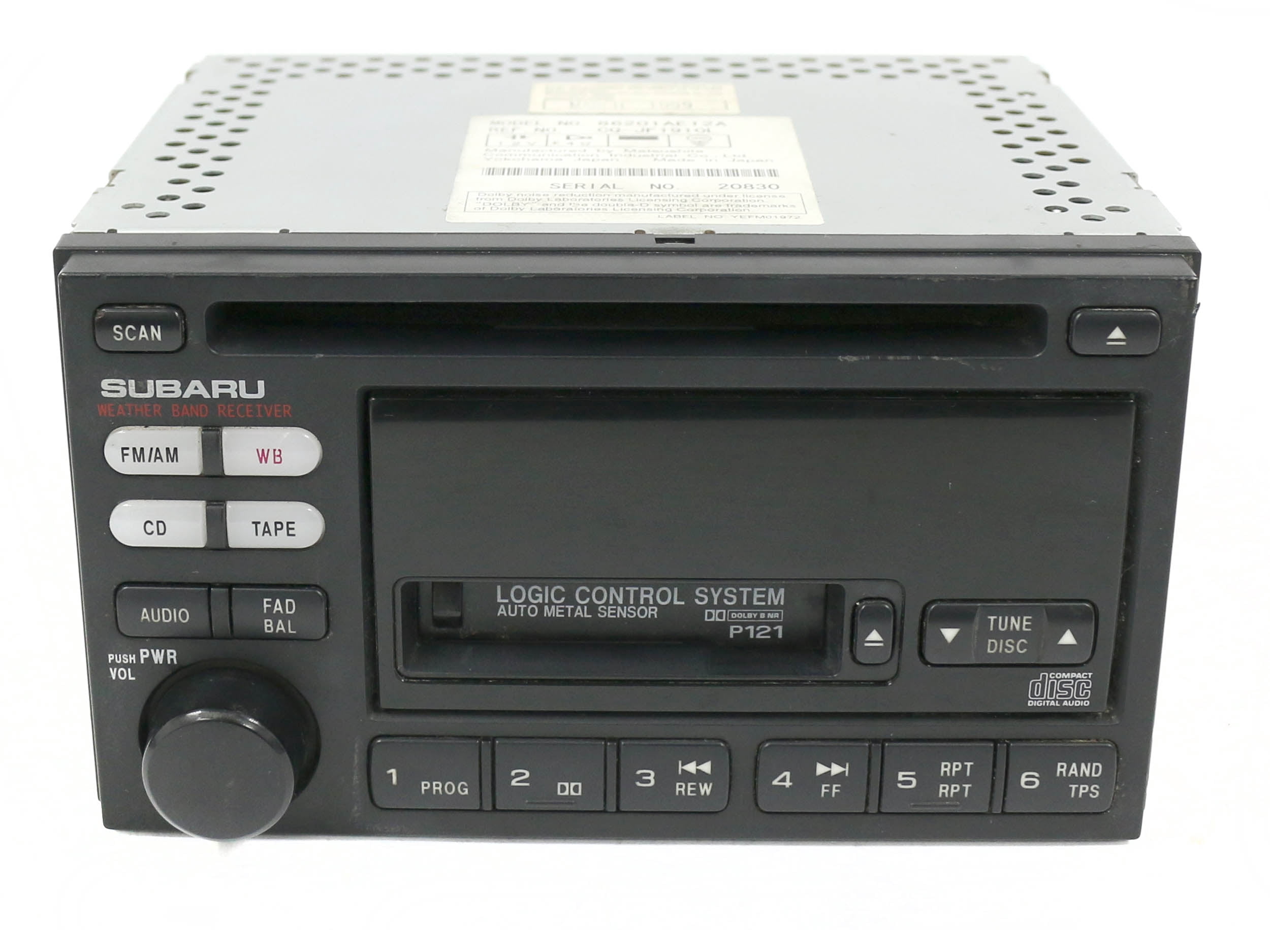 Restored 2000-02 Subaru Legacy AM FM Radio CD Cassette Player 86201AE12A Face Code P121 (Refurbished)