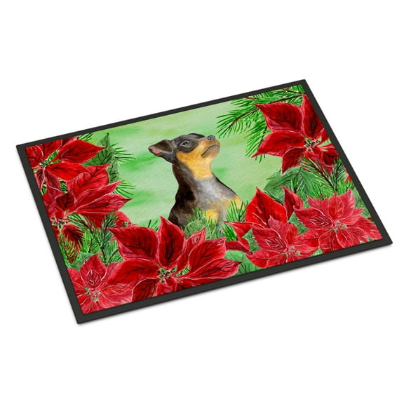 Carolines Treasures CK1371MAT Miniature Pinscher 2 Poinsettas Door Mat Indoor Rug or Outdoor Welcome Mat 18x27 Doormat