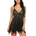 thumbnail image 2 of Atogsazn Women Lingerie V Neck Nightwear Satin Sleepwear Lace Chemise Mesh Nightwear Chemise Nightie B-Black M, 2 of 9