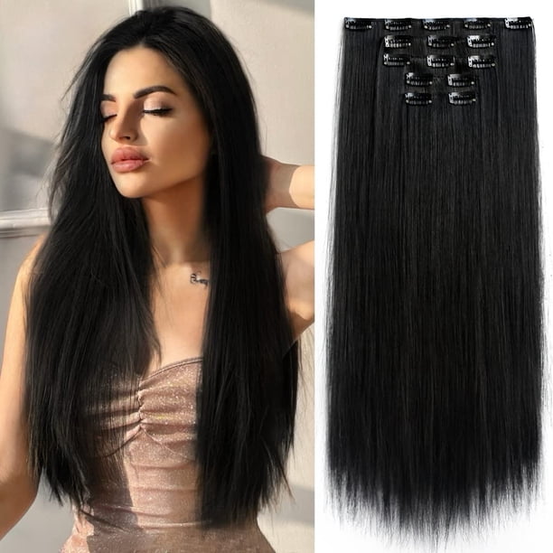 Extensiones de cabello con clip StrRid negro extensión recta 22 pulgadas de largo sintético grueso rubio clips en postizos para mujeres 5 piezas invisible rizado ondulado 18 pulgadas niñas marrón rojo