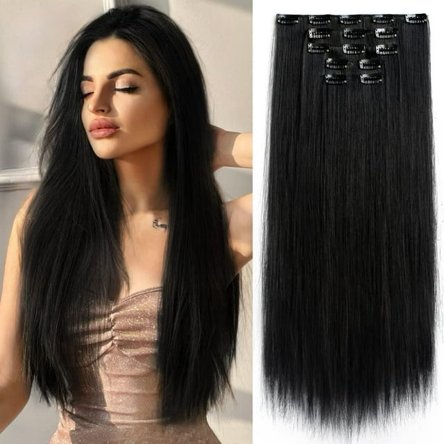 Extensiones de cabello con clip StrRid negro extensión recta 22 pulgadas de largo sintético grueso rubio clips en postizos para mujeres 5 piezas invisible rizado ondulado 18 pulgadas niñas marrón rojo