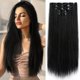 thumbnail image 1 of Extensiones de cabello con clip StrRid negro extensión recta 22 pulgadas de largo sintético grueso rubio clips en postizos para mujeres 5 piezas invisible rizado ondulado 18 pulgadas niñas marrón rojo, 1 of 5