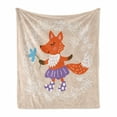 thumbnail image 1 of Retro Soft Flannel Fleece Blanket, Fox with Skirt and Polka Dotted Socks Holding a Flower on a Pastel Toned Background, Cozy Plush for Indoor and Outdoor Use, 70" x 90", Multicolor, by Ambesonne, 1 of 6