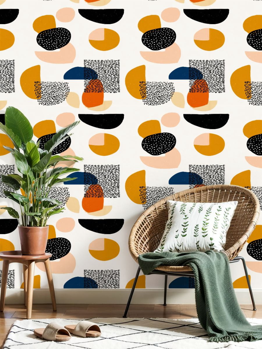 Peel and Stick Wallpaper 23.6in x 9.8ft Trendy abstract shapes Mid century inspired art organic Contact Paper Vinyl Waterproof Self Adhesive Wall Paper for Bedroom Shelf Cabinet Renter Friendly